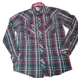 mens size large western shirt pearl snap long sleeve